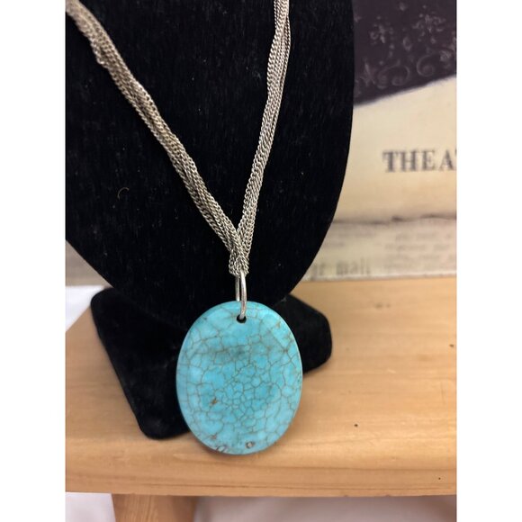 Kenneth Cole Silver-Tone Multi-Strand Chain Necklace With Turquoise Pendant - Picture 4 of 12